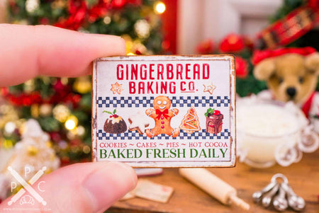 Dollhouse Miniature Gingerbread Baking Co. Sign - 1:12 Dollhouse Miniature Christmas Sign