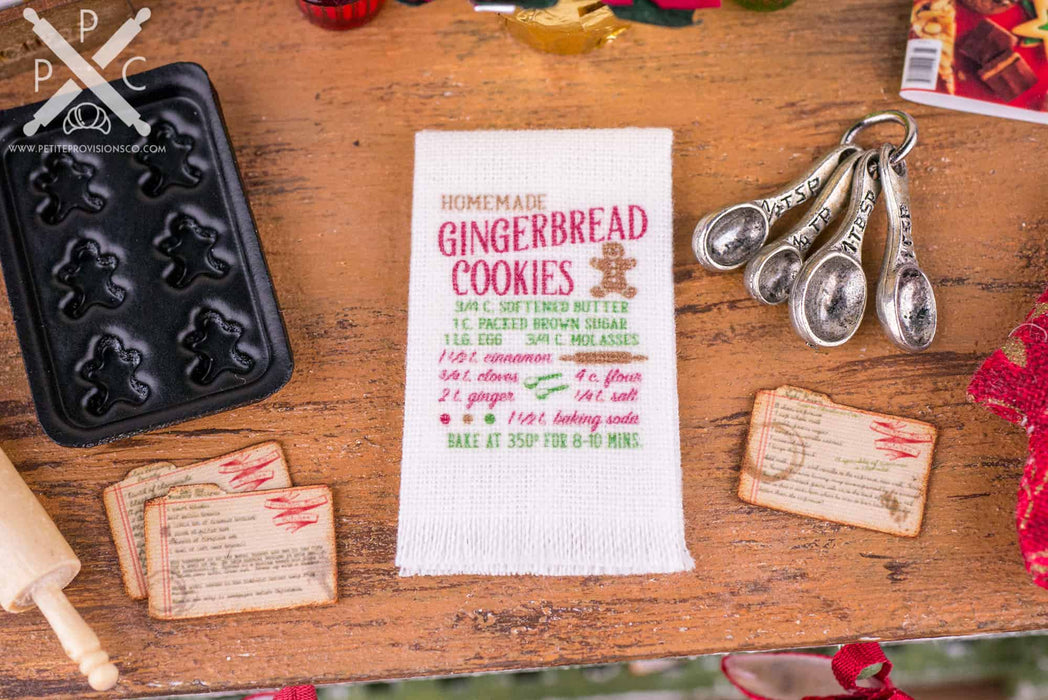 Dollhouse Miniature Homemade Gingerbread Cookies Recipe Tea Towel - 1:12 Dollhouse Miniature - Christmas Miniatures