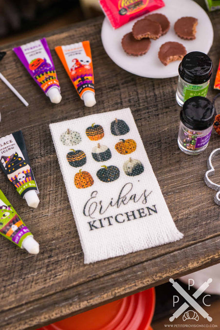 Dollhouse Miniature Personalized Halloween Glam Pumpkin Kitchen Tea Towel - 1:12 Dollhouse Miniature Halloween Towel