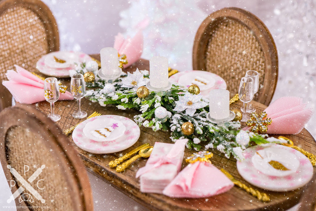 Glittering Gold, Pink and White Christmas Table Setting for 4