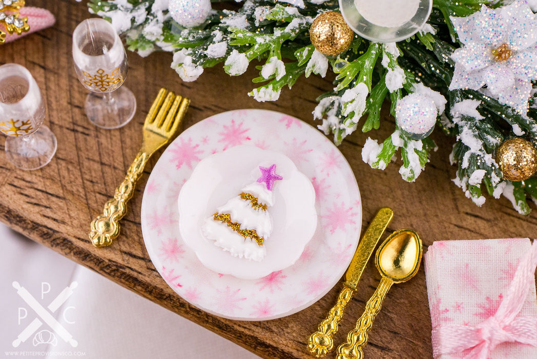 Glittering Gold, Pink and White Christmas Table Setting for 4