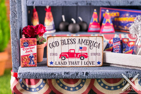 Dollhouse Miniature God Bless America 4th of July Sign - 1:12 Dollhouse Miniature Sign