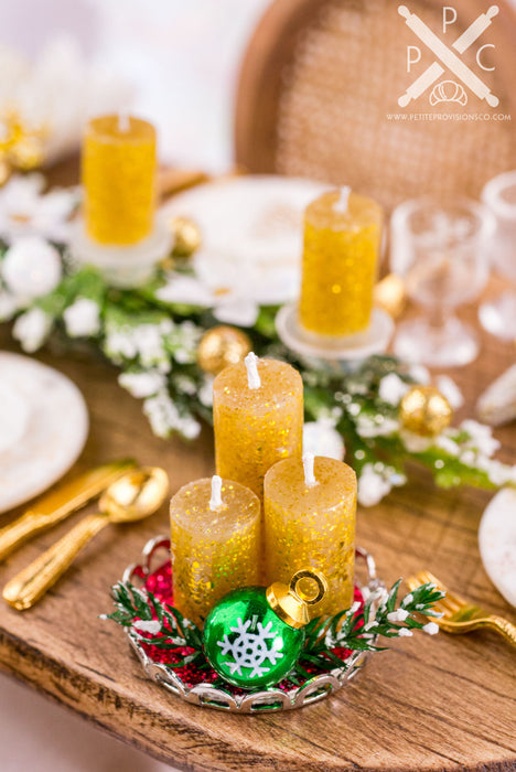 Gold and Green Christmas Candle Centerpiece