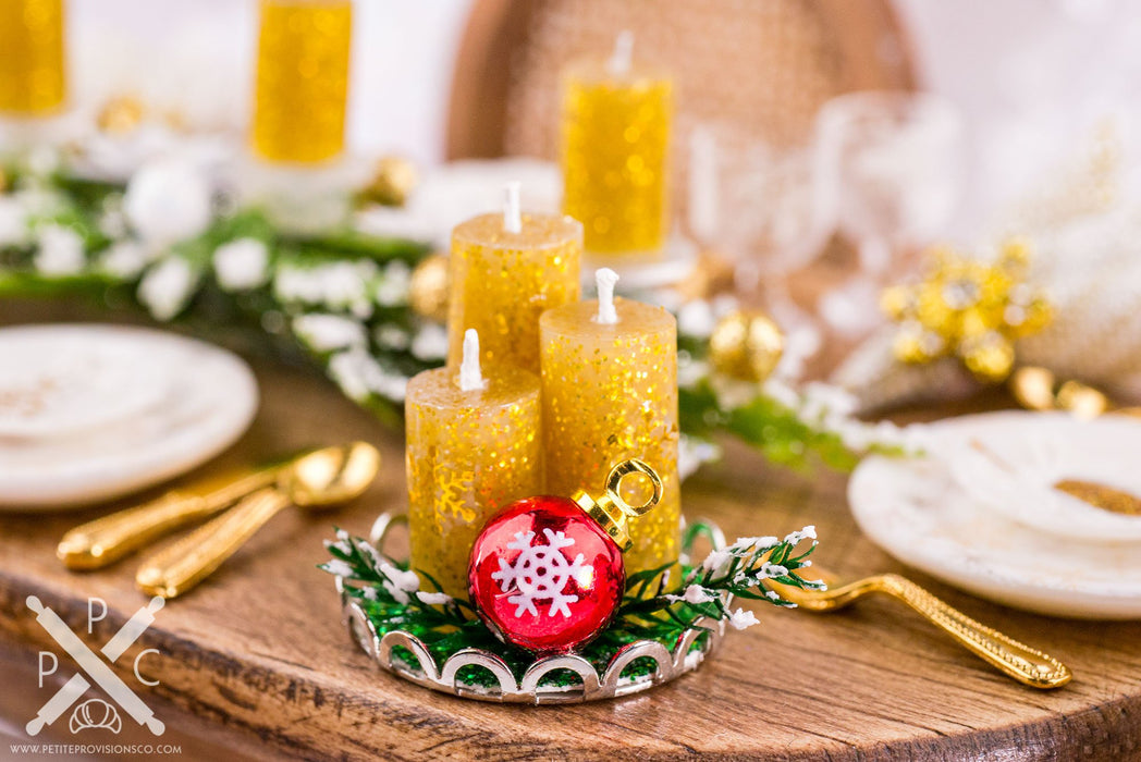 Gold and Red Christmas Candle Centerpiece