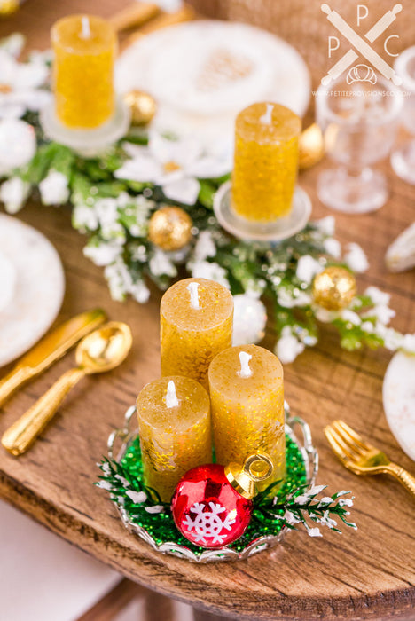 Gold and Red Christmas Candle Centerpiece