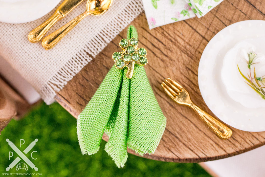 Dollhouse Miniature Gold and Green Shamrock Napkin Rings