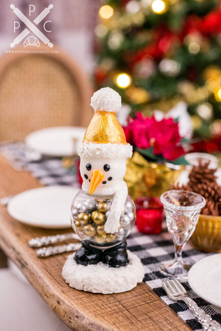 Dollhouse Miniature Gold Snowman Candy Jar - OOAK Christmas Collectible - 1:12 Dollhouse Miniature Christmas Decor