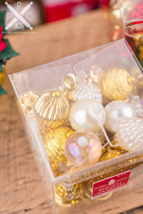 Dollhouse Miniature Gold and White Christmas Ornaments in Box - 1:12 Dollhouse Miniature Christmas Decoration