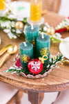 Dollhouse Miniature Green and Red Christmas Candle Centerpiece - 1:12 Dollhouse Miniature Christmas Candles