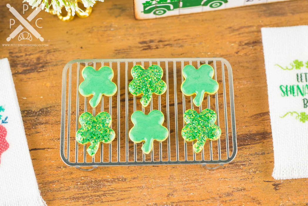 Dollhouse Miniature St. Patrick's Day Green Shamrock Cookies - Half Dozen