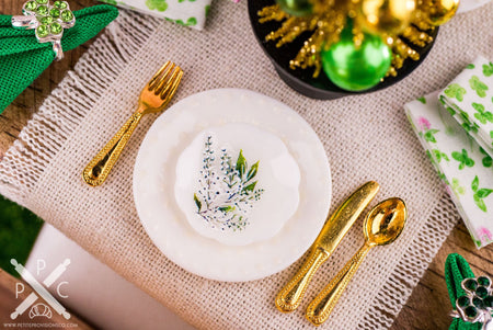 Dollhouse Miniature St. Patrick's Day Green and White Floral Decorative Plates