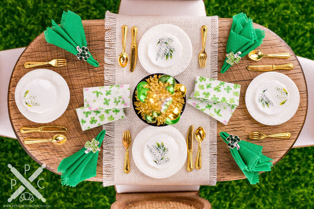 Dollhouse Miniature St. Patrick's Day Green and White Floral Decorative Plates