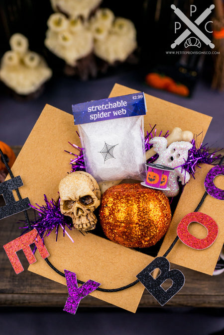 Dollhouse Miniature Halloween Decorations in Cardboard Box - Orange and Purple - 1:12 Dollhouse Miniature Halloween Decoration