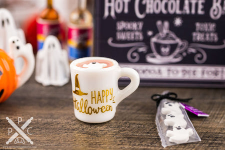 Dollhouse Miniature Halloween Hot Cocoa and Ghost Marshmallows Set