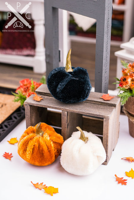 Dollhouse Miniature Halloween Velvet Pumpkin Trio - Set of 3 - 1:12 Dollhouse Miniature Halloween Pumpkins