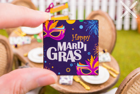 Dollhouse Miniature Happy Mardi Gras Sign - Decorative Mardi Gras Sign - 1:12 Dollhouse Miniature Sign