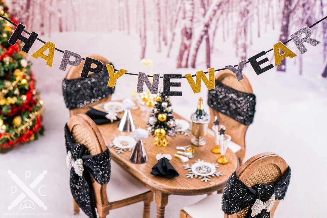 Dollhouse Miniature New Year's Eve Happy New Year Banner - 1:12 Dollhouse Miniature Holiday Banner