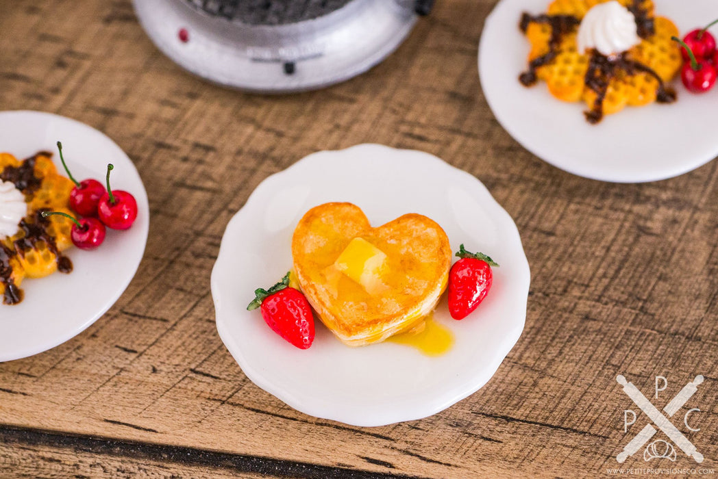 Dollhouse Miniature Heart Shaped Pancakes with Strawberries