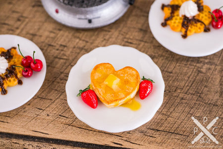 Dollhouse Miniature Heart Shaped Pancakes with Strawberries