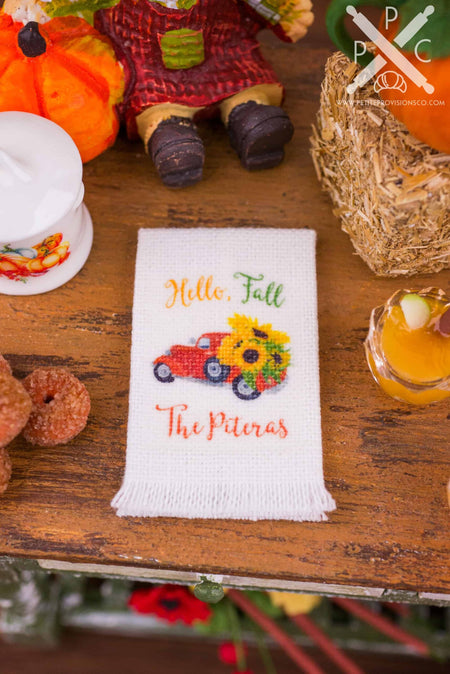 Dollhouse Miniature Personalized Hello Fall Sunflower Truck Tea Towel - 1:12 Dollhouse Miniature - Fall Miniatures