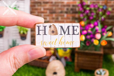 Dollhouse Miniature Home Sweet Home Beehive Sign - Decorative Spring Sign - 1:12 Dollhouse Miniature Garden Sign