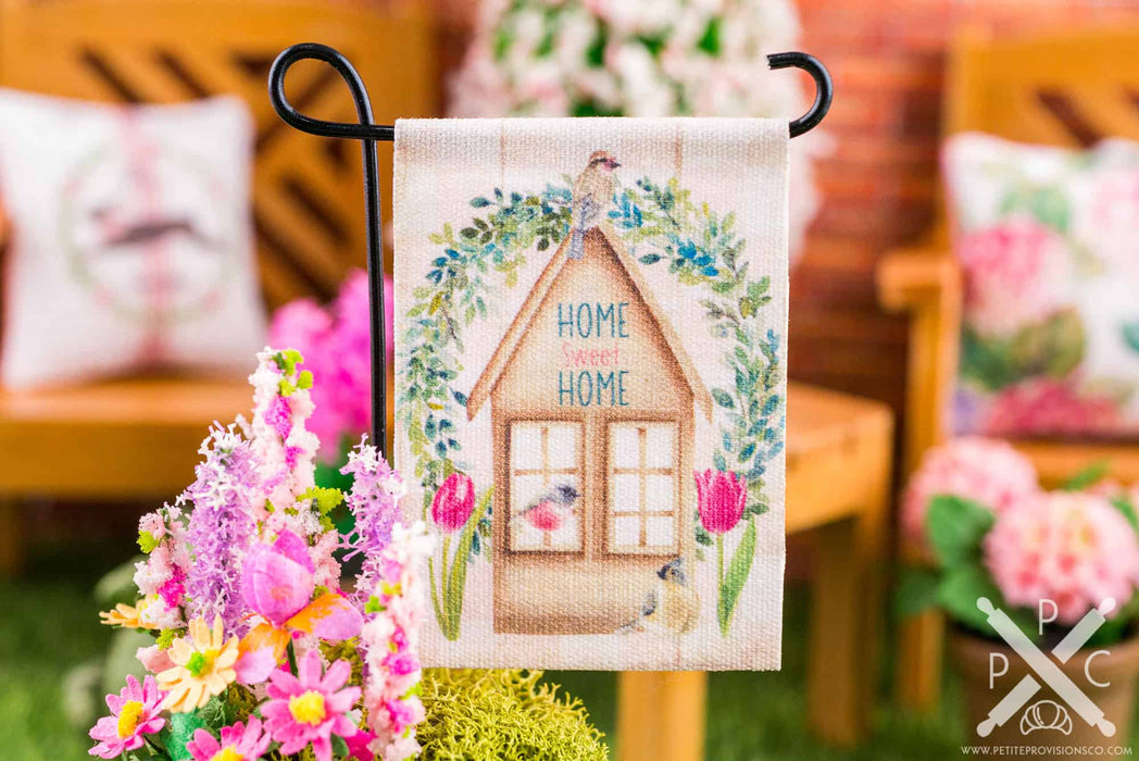 Dollhouse Miniature Home Sweet Home Spring Garden Flag - 1:12 Dollhouse Miniature Garden Flag