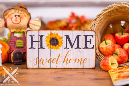 Dollhouse Miniature Home Sweet Home Sunflower Sign - Decorative Autumn Sign - 1:12 Dollhouse Miniature Decor