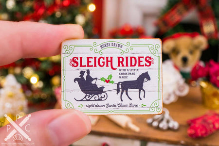 Dollhouse Miniature Horse Drawn Sleigh Rides Sign - 1:12 Dollhouse Miniature Christmas Sign