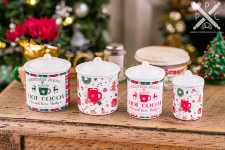 Dollhouse Miniature Christmas Hot Cocoa Canister Set - 1:12 Dollhouse Miniature - Christmas Miniatures