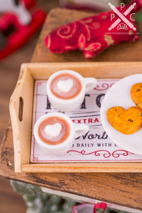 Dollhouse Miniature Hot Cocoa and Chocolate Chip Cookies on Wood Tray - 1:12 Dollhouse Miniature Christmas - Christmas Miniatures