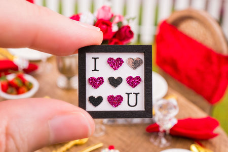 Dollhouse Miniature Valentine's Day I Heart You Sign - Decorative Valentine's Day Framed Sign - 1:12 Dollhouse Miniature Sign