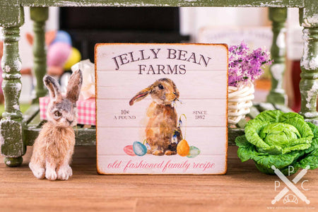 Dollhouse Miniature Jelly Bean Farms Sign - Decorative Easter Sign - 1:12 Dollhouse Miniature Easter Sign