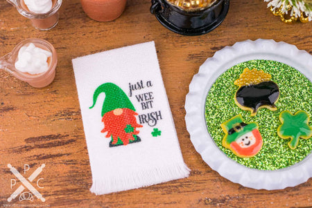 Dollhouse Miniature Just a Wee Bit Irish Gnome St. Patrick's Day Tea Towel - St. Patrick's Day Towel - 1:12 Dollhouse Miniature Towel