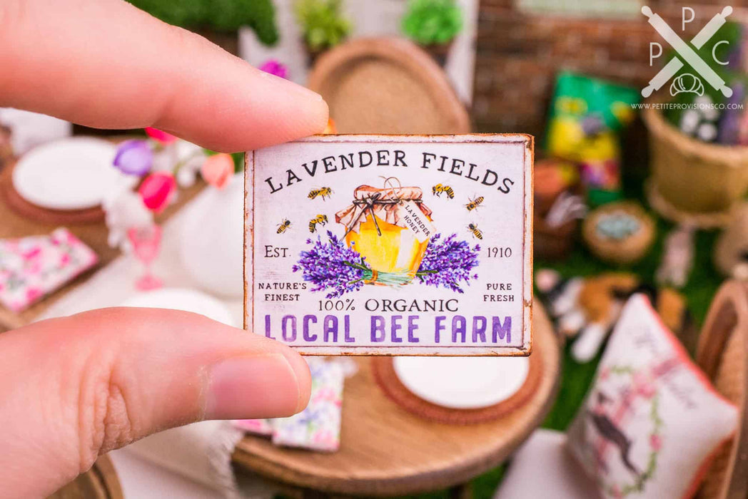 Dollhouse Miniature Lavender Fields Local Bee Farm Sign - Decorative Spring Sign - 1:12 Dollhouse Miniature Spring Sign