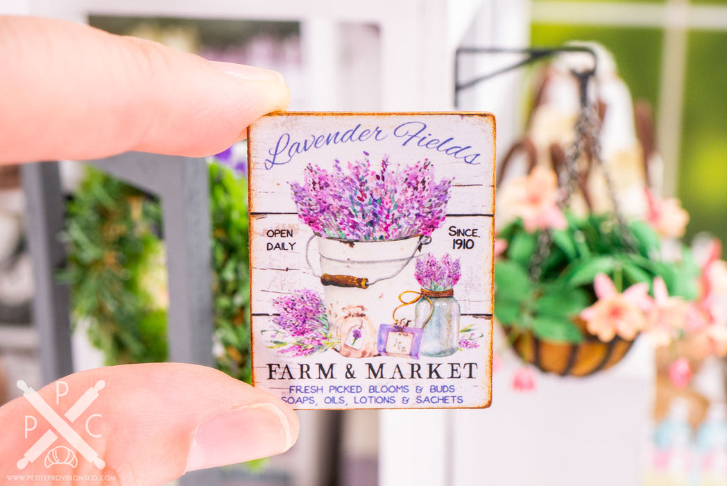 Dollhouse Miniature Lavender Fields Farm & Market Sign - Decorative Spring Sign - 1:12 Dollhouse Miniature Spring Sign