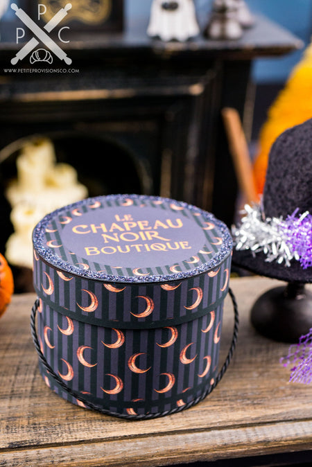 Dollhouse Miniature Moon Witch Hat and Hat Box Set 1:12 Scale Halloween Decoration