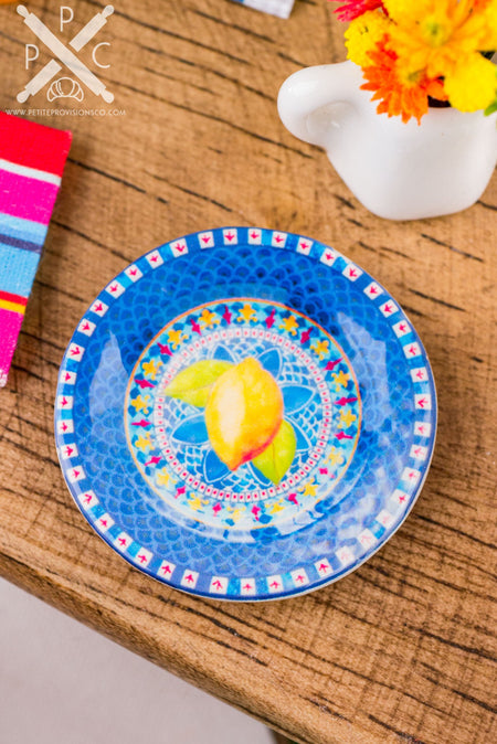 Dollhouse Miniature Lemons on Sicilian Inspired Plate - 1:12 Dollhouse Miniature Lemons