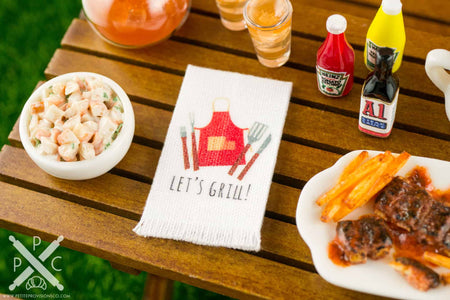 Dollhouse Miniature Let's Grill Tea Towel - 1:12 Dollhouse Miniature Kitchen Towel