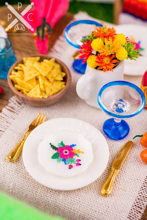 Dollhouse Miniature Cinco de Mayo Llama and Flowers Decorative Plates - Small - Set of 4 - 1:12 Dollhouse Miniature Spring Plates