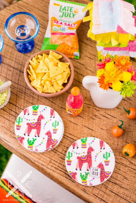 Dollhouse Miniature Cinco de Mayo Llama Paper Plates Set - Decorative Spring Tableware - 1:12 Dollhouse Miniature Summer Decor