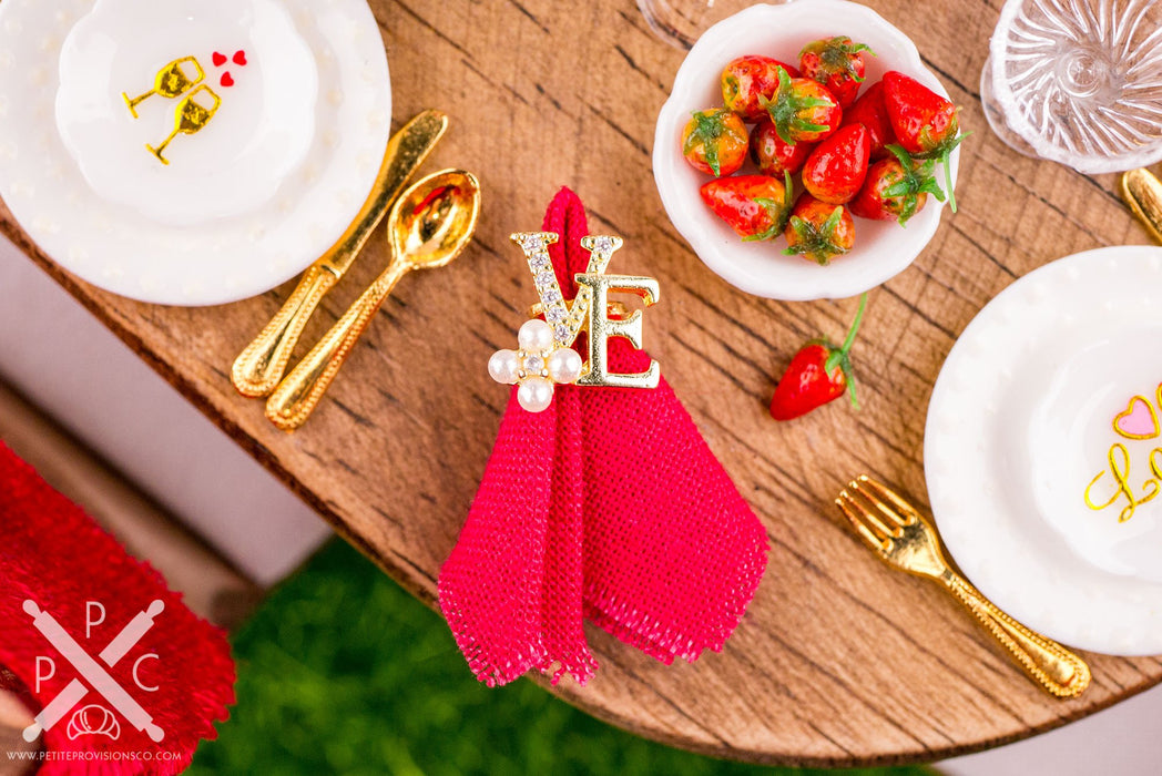 Love Napkin Rings and Red Cloth Napkins - Set of 4