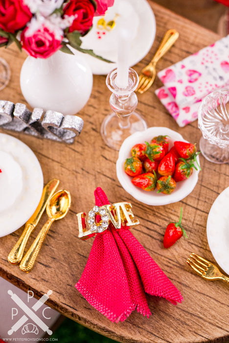 Love Napkin Rings and Red Cloth Napkins - Set of 4