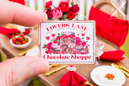 Dollhouse Miniature Lover's Lane Chocolate Shoppe Sign - 1:12 Dollhouse Miniature Valentine's Day Sign