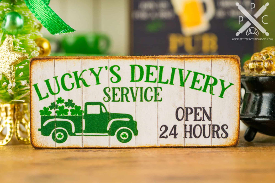 Dollhouse Miniature St. Patrick's Day Lucky's Delivery Service Sign