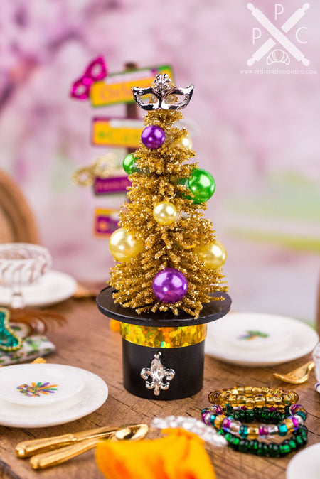 Dollhouse Miniature Mardi Gras Top Hat Glitter Tree Centerpiece - 1:12 Dollhouse Miniature Holiday Tree