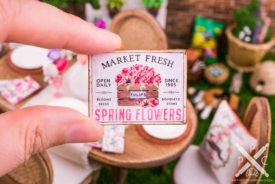 Dollhouse Miniature Market Fresh Spring Flowers Sign - Decorative Spring Sign - 1:12 Dollhouse Miniature Spring Sign