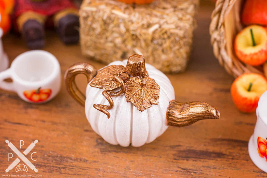 Metallic White and Bronze Autumn Pumpkin Teapot