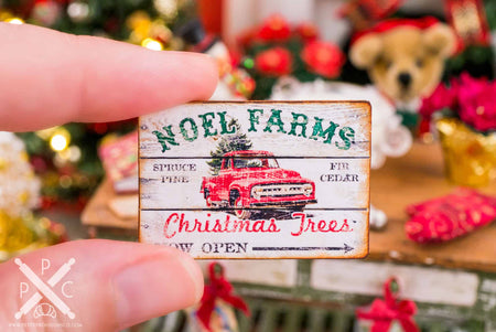 Dollhouse Miniature Noel Farms Christmas Trees Sign - 1:12 Dollhouse Miniature Christmas Sign