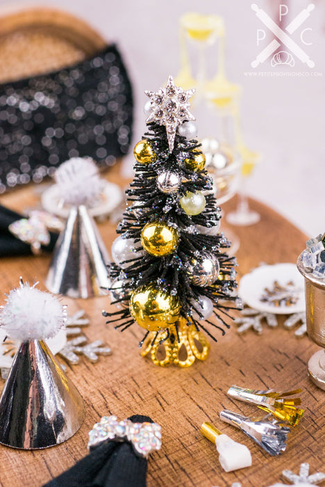 Dollhouse Miniature New Year's Eve Glitter Tabletop Tree - 1:12 Dollhouse Miniature Holiday Tree