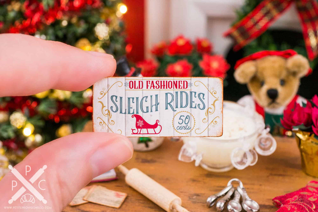 Dollhouse Miniature Old Fashioned Sleigh Rides Sign - 1:12 Dollhouse Miniature Christmas Sign